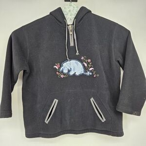 Disney Store Eeyore Hoodie Women Large Sweatshirt Embroidered Quarter‎ Zip Black